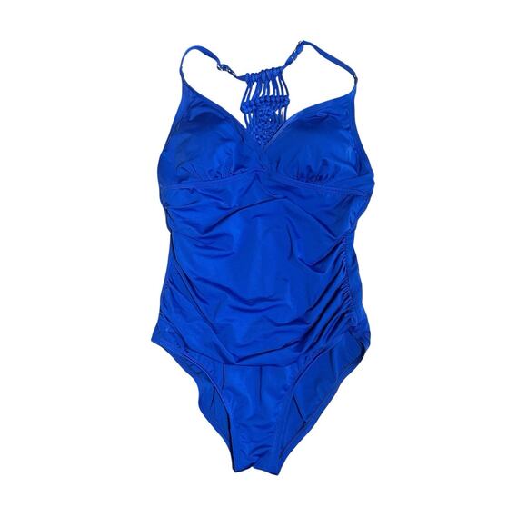 Womens Hilor Blue One Piece Bathing Suit Swimsuit Tummy Slimming Macrame Back 10 - Picture 1 of 7